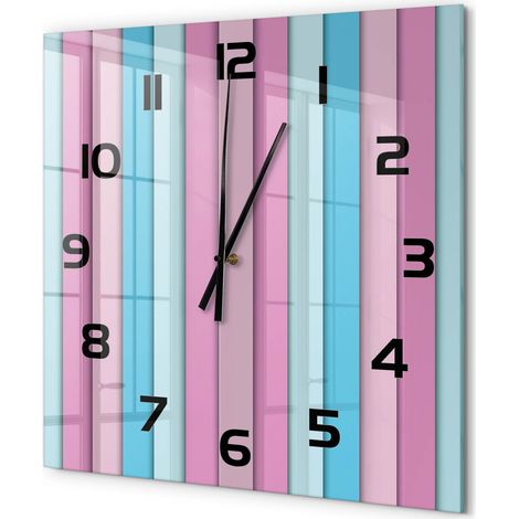 Grande Horloge Murale Carrée Facile à Lire en Verre Silencieuse Salon Cuisine Bureau Rayures colorées 60x60 cm (1/5)