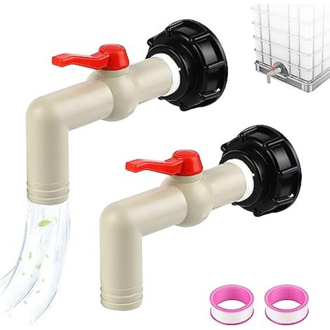2 adaptateurs pour cuve IBC à filetage grossier S60x6, 1 vanne de récupération d'eau de pluie (1/5)