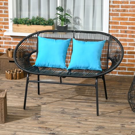 2-Sitzer-Gartenbank – Metall & Kunstharzseil – 2 Kissen inklusive – Maße: 132 x 72 x 83 cm (L x B x H) – Schwarz
