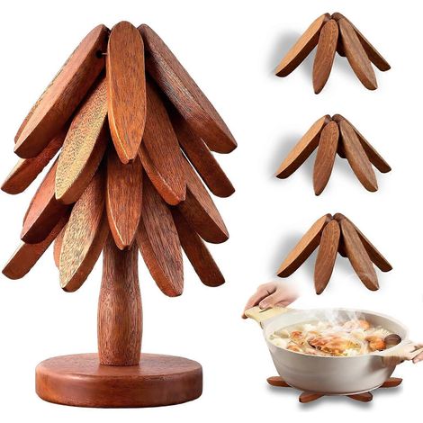 Ensemble de 4 dessous de plat en bois pour casseroles et poêles chaudes. (1/5)