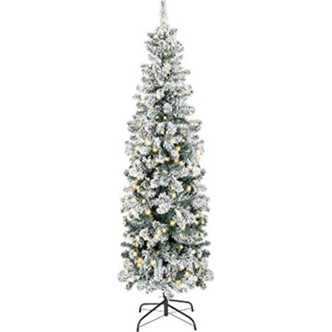 COSTWAY Albero di Natale Slim 135/180/225 cm, Albero di Natale Innevato con 150/250/350 Luci LED, 242/500/641 Rami e Base di Metallo, Decorazione Natalizia per Casa e Negozio (180 cm) (1/5)