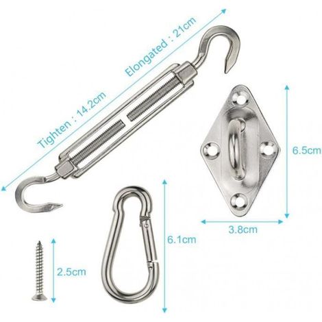 Fixations d'ombrage de Voile,Kit de Fixation pour Voile de Jardin,Kit de Fixation Voile d'ombrage,Kit de Fixation de Voile Solaire (1/4)