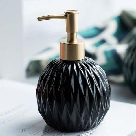 Dispensador de champú con bomba dorada para ducha, dispensador de lavavajillas líquido Rhombus para fregadero de cocina, dispensador de jabón Black Shell para baño, lavandería, 400 ml. (L (1/4)