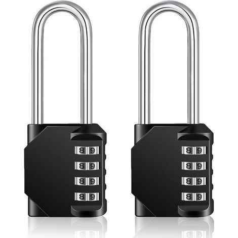 CSPARKV Cadenas Long Code Exterieur Pour Portail, Abri de Jardin, Grande Cadenas Code 4 Chiffres Pour Casier Vestiaire Sport, College, Scolaire, Serrure à Combinaison (2 Pièces, Noir)