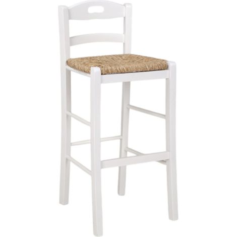 Sgabello in legno massello con seduta in paglia h67 SNACK LACCATO BIANCO
