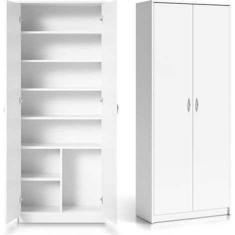 Armoire Polyvalente Blanche 74 cm L x 180 cm H avec 6 étagères et Compartiment supplémentaire, Rangement Pratique en MDF pour Maison ou Bureau (1/5)