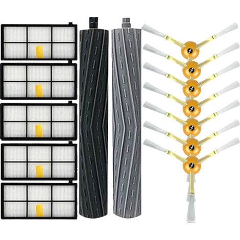 Pièces de rechange iRobot Roomba pour accessoires Roomba série 800 900 960 980 890 805 880, 5 filtres Roomba, 7 brosses de remplacement Roomba, 2 jeux de brosses en caoutchouc multi-surfaces iRobot Pa (1/4)