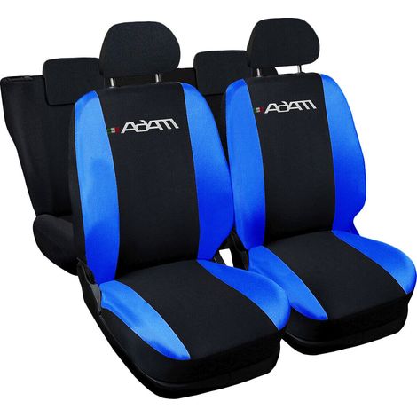Lupex shop - Coprisedili Auto Compatibili per Adam, Made In Italy, anteriori e posteriori con copri poggiatesta incluso, tessuto poliestere, Nero - Blu Royal