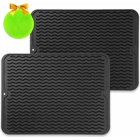 Tapis de séchage en Silicone, Lot de 2 Tapis d'égouttage - Tapis d’Egouttage de Vaisselle Anti-Bactérien, Résistant à la Chale égouttoir à Vaisselle à séchage Rapide pour Cuisine, 40 x 30 CM (1/4)