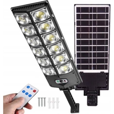Farola solar de 1000 W y 45000 lúmenes con sensor de movimiento y control remoto.
