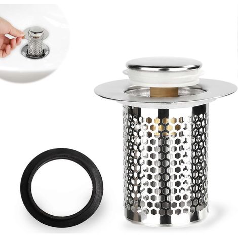 Filtre de bonde de sol en acier inoxydable, filtre de bonde de lavabo escamotable court, passoire de bonde multifonctionnelle pour baignoire et lavabo, bouchon de bonde pour lavabo de salle de bain et (1/5)