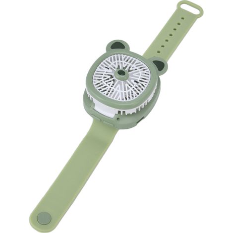 Montre ventilateur enfant rechargeable USB en plastique, mini ventilateur de poignet sans fil avec bracelet détachable, vert ours, pour extérieur (1/5)