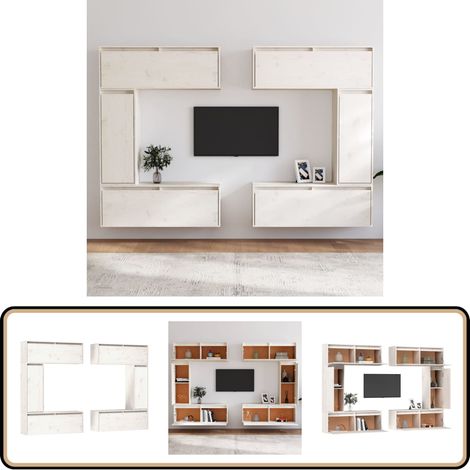 Meubles TV 6 pcs Blanc Bois massif de pin - Meuble Tv - Meuble Suspendu - Rangement Mural - Bibliothèque Murale - Décoration Murale