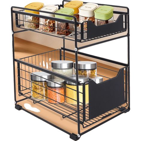 Organizador para debajo del fregadero, acero al carbono, diseño de 2 niveles, dimensiones: 65 x 40 x 30 cm, capacidad de carga: 13,6 kg, solución de almacenamiento versátil. (1/5)