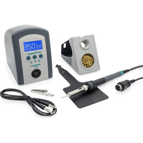 QUICK 3104 - Stazione di saldatura ESD regolabile digitale, 80 Watt, con saldatore con punta di saldatura da 2 mm e accessori, calibrabile da 100° a 450° C, protezione ESD (1/5)