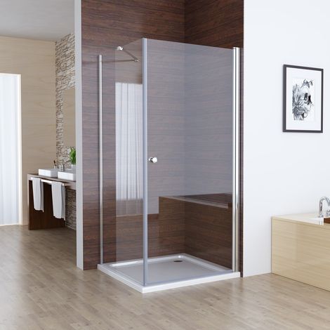 MIQU Duschkabine Eckeinstieg Schwingtür Duschabtrennung, 6mm ESG Glas Duschwand, Pendeltür Komplett Dusche Höhe 185, ohne Duschwanne, 100x90 cm ( 100 Duschtür + 90 Seitenwand ) (1/5)