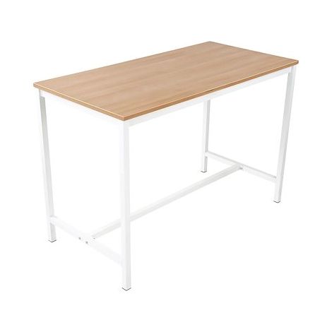 Table haute H 104 x L 120 x P 80 cm chêne clair pied métal blanc - Maxiburo