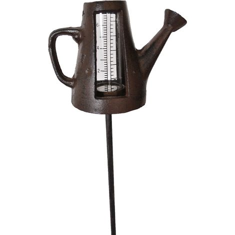 Pluviomètre en fonte arrosoir 110x14cm – Réceptacle en verre gradué jusqu'à 8 cm – Tuteur pour installation facile – Outil de mesure précis – La Grande Prairie