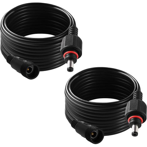 2 Pièces 3m 5.5x2.1 mm Filetage M14 IP67 Étanche Rallonges d'alimentation DC, 12V 24V Câble D'extension d'alimentation Mâle Femelle DC 22AWG, pour Lampes Solaires de Jardin (1/5)