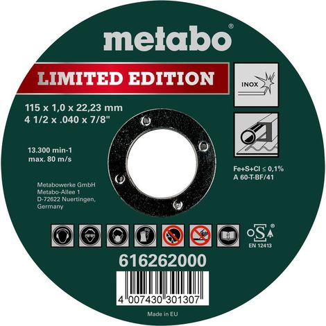 Metabo Limited Edition 115 x 1,0 x 22,23 mm, Inox, disque à tronçonner, version droite 100 pièces