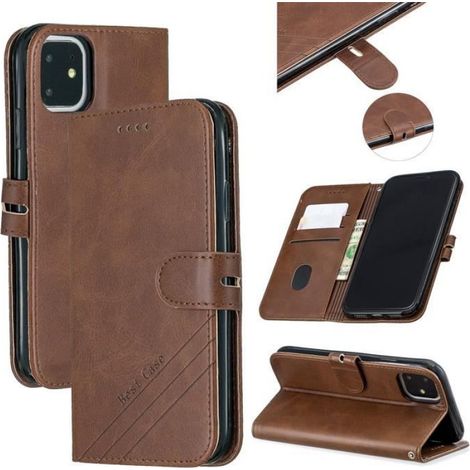 Coque iPhone 11 - Portefeuille Etui avec Support Antichoc Housse iPhone 11 (6.1") - Marron (1/4)