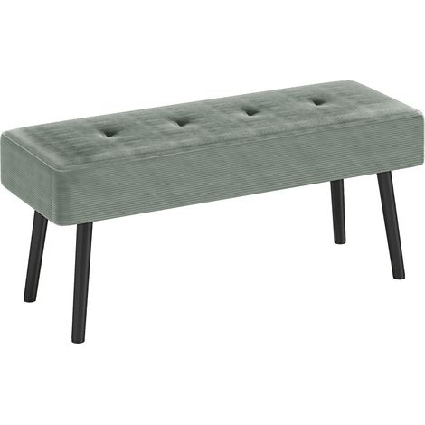 End of Bed Bench, Corduroy Bedroom Bench with Thick Padding and Steel Legs, Tufted Window Seat for Entryway, Living Room, Green (1/5)