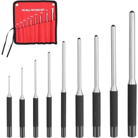 Set di 9 punzoni in acciaio al cromo-vanadio – diametri da 1,6 a 7,9 mm – per riparazioni in ambito automobilistico, orologiero e orafo.