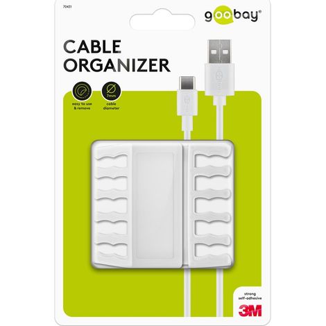 Gestione cavi a 5 slot, bianco, Set da 2 per la sistemazione e il fissaggio, removibile. colore bianco (1/5)