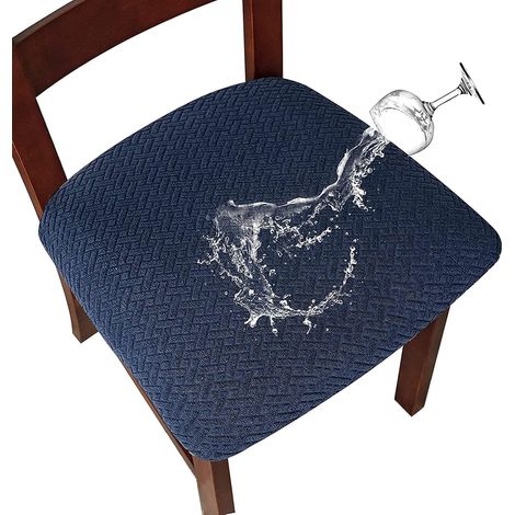 Housse de Coussin de Chaise Housse de siège de Chaise imperméable Démontable Housse Assise Chaise Elastique Jacquard Lavables (Bleu Marine)