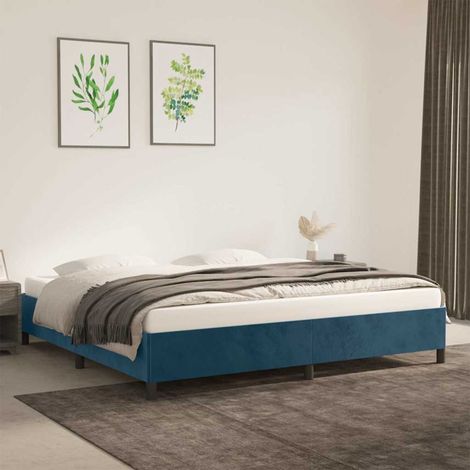 Cadre De Lit Moderne: King Size - Lit Double - Bleu foncé 200x200 cm Velours Chic-730922 (1/5)