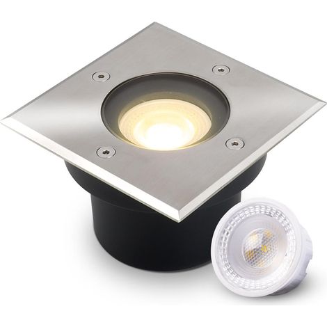 LED Bodeneinbaustrahler flach eckig Edelstahl 230V IP67 - Leuchtmittel: 5W 2700K DIMMBAR 60° - Anzahl: 1x (1/5)