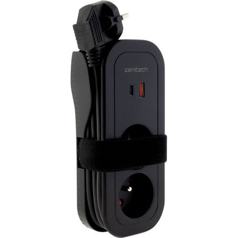 Mobiler Block 2x16A USB A + C 34A 3G1 1,6 m Schwarz - Zenitech