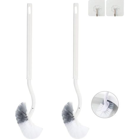 Lot de 2 brosses WC incurvées - Brosse WC - Brosse de toilette - Brosses WC ménagères - Plastique - Blanc (1/5)