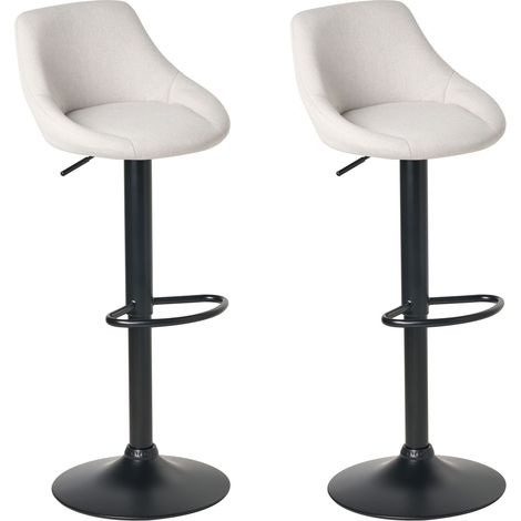 Lot de 2 Tabourets de Bar Pivotants Contemporains Pieds Réglables Noirs Revêtement en Poudre Tissu Assise Rembourrée Gris Clair Medulin (1/5)