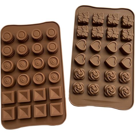 Moule à chocolat en silicone en forme de fleur/rond - 2 moules profonds, moule 3D en silicone avec 100 alvéoles (1/5)