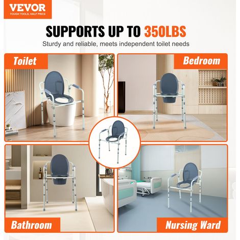Chaise Percée, Chaise de Nuit avec Siège Plus Large, Hauteur Réglable sur 7 Niveaux, Seau Amovible 5,8 L, Facile à Assembler, Capacité 158,5 kg, Siège de Toilette Surélevé pour Personnes Âgées (1/5)