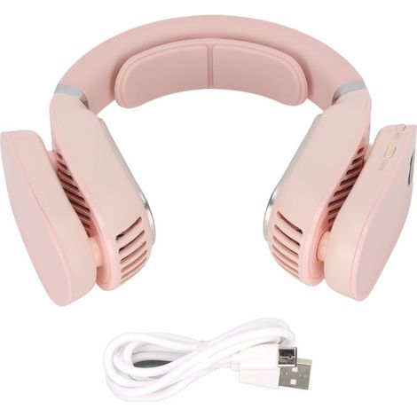 Ventilateur de cou portable 2 en 1 à suspendre, chauffant et rafraîchissant, pour intérieur et extérieur, rose (1/5)
