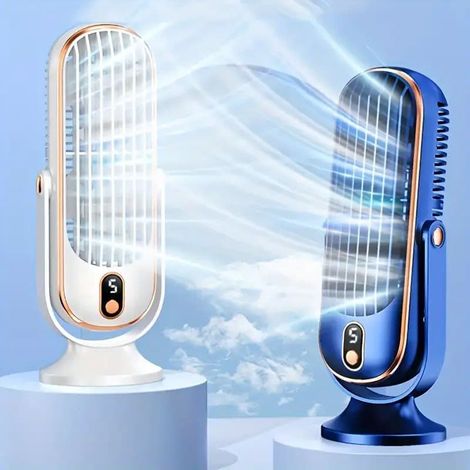 Tischventilator mit zwei Motoren, USB-wiederaufladbarer Mini-Luftkühler mit 5 Geschwindigkeitsstufen und 720°-Blaswinkel