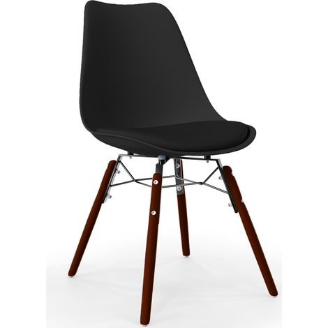 Sedia da Pranzo con Cuscino - Design Scandinavo e Gambe in Legno Scuro - Skögur Nero (1/5)