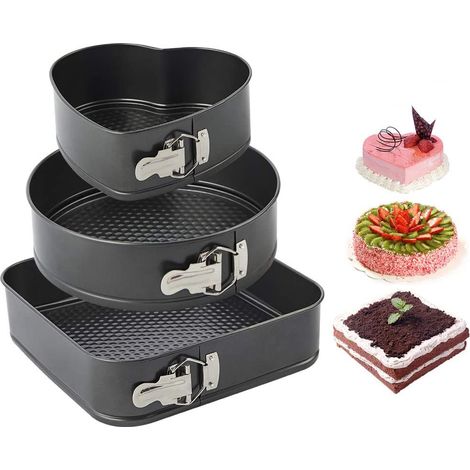 Moule À Gâteau - Moule À Cheesecake - Cœur Rond Carré - Détachable Antiadhésif - Acier Au Carbone - 3 Pièces (1/5)