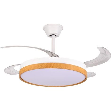 Ventilateur de Plafond avec lumière et 4 pales rétractables en Blanc et Bois 53 x 106 x 106 cm (1/5)