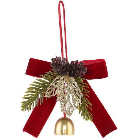 Dekorative Samtschleife mit Glöckchen, Weihnachtsschmuck zum Aufhängen, festlicher Kranz, für Tür und Fenster, Winterdekoration, A (1/5)