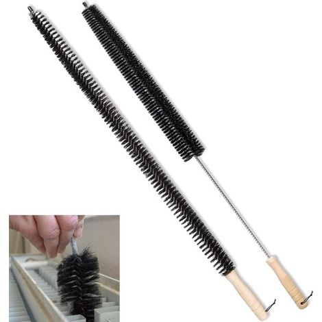 Lot de 2 brosses à fentes avec long manche et poils durs, outils de nettoyage pour radiateurs, conduits de sèche-linge, meubles et espaces difficiles d'accès, noir (1/5)