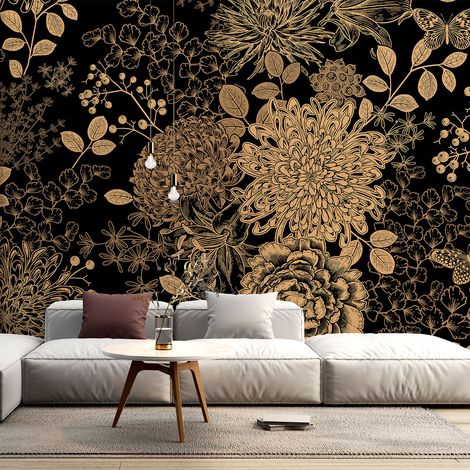 Papier peint panoramique - Fleurs Papillons - 195 cm x 130 cm (1/4)