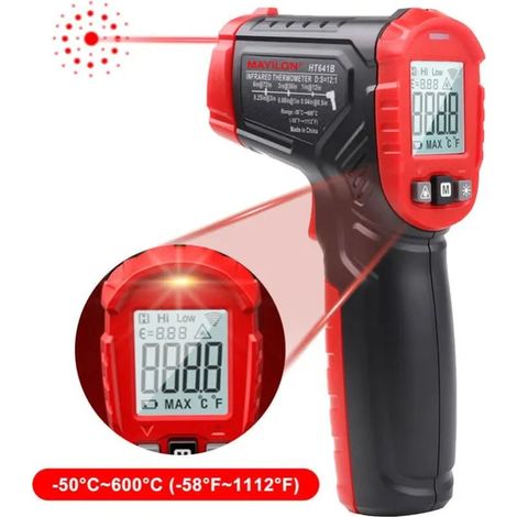 Thermomètre Infrarouge, -58 °FA 1112 °F (-50 °CA 600 °C) Pistolet De Température Laser Numérique Sans Contact, Pile non incluse (1/5)
