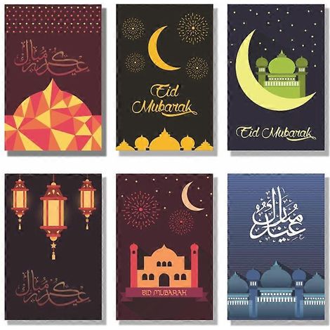 Eid Mubarak Grußkarten, 6 Stück, Papiermond-Schloss-Botschaftskarten, für Dankesgrüße, Hochzeiten, Geburtstage, Ramadan, Partyeinladungen - QL68