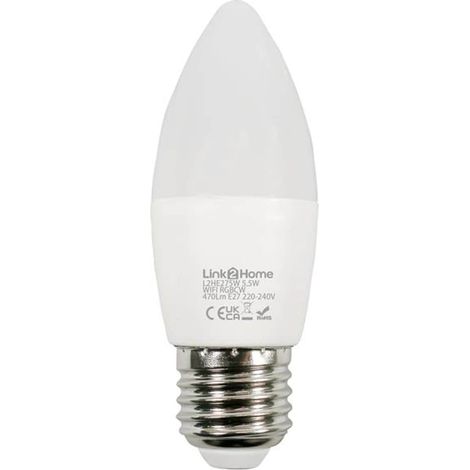 Link2Home Wi-Fi LED ES (E27) Opal Candle Dimmable Bulb, White + RGB 470 lm 5.5W LTHE275W