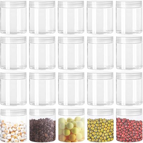 20 barattoli di plastica trasparente da 210 ml con coperchio, contenitori per alimenti a bocca larga da 6,5 cm, bottiglie vuote ricaricabili per alimenti secchi, lozioni, burro, vasi