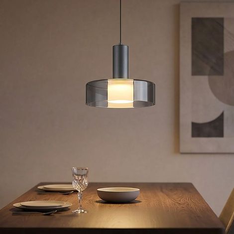 Pendelleuchte Hängelampe Deckenlampe LED Esszimmerlampe Alu Grau Glas Rauchfarbe (1/5)