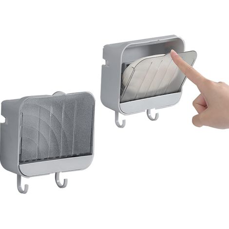 Wandseifenschalen für die Dusche, 2er-Set mit 2 Haken, wasserdichte Seifenbox, kein Bohren erforderlich, schnell und sauber trocknend, leicht zu reinigen, langlebig (Grau) (1/5)